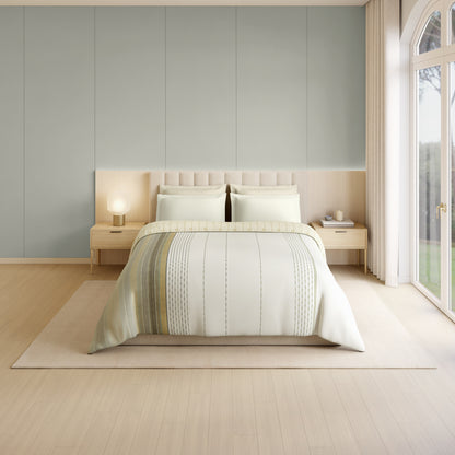 Luxury Loom Impressions 100% Egyptian Cotton Double Quilt, 350 TC, Geometric, Cream