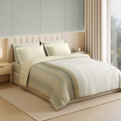 Luxury Loom Impressions 100% Egyptian Cotton Double Quilt, 350 TC, Geometric, Cream