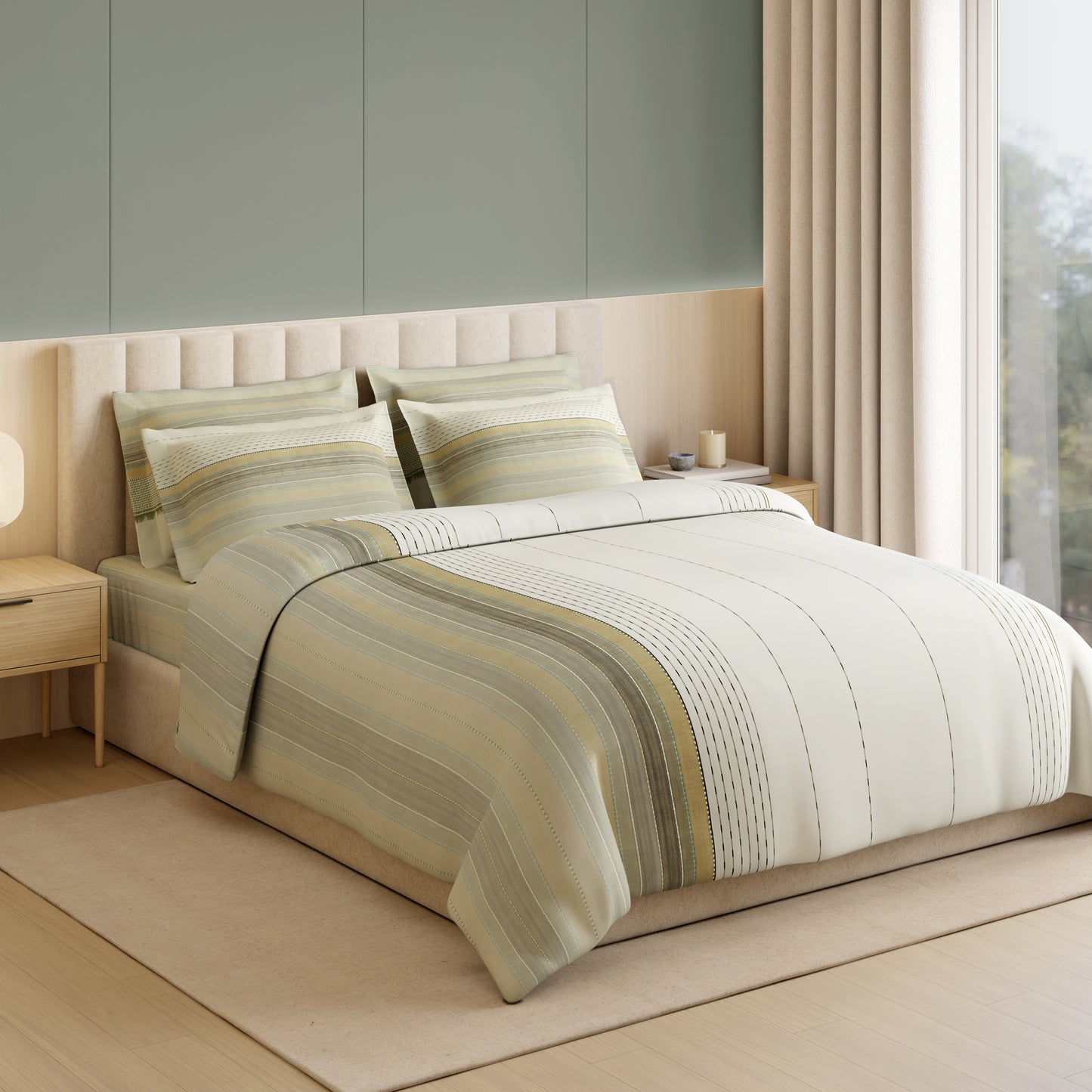 Luxury Loom Impressio 100% Egyptian Cotton Large Bedsheet, 350 TC, Embroidered, Cream