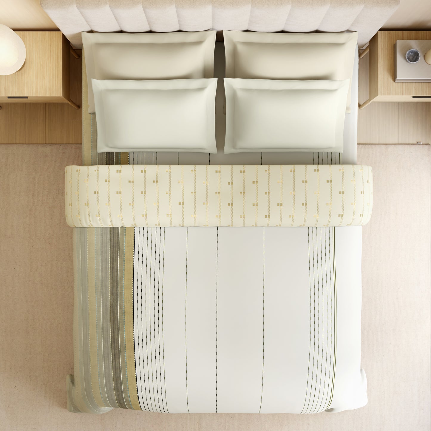 Luxury Loom Impressions 100% Egyptian Cotton Double Quilt, 350 TC, Geometric, Cream