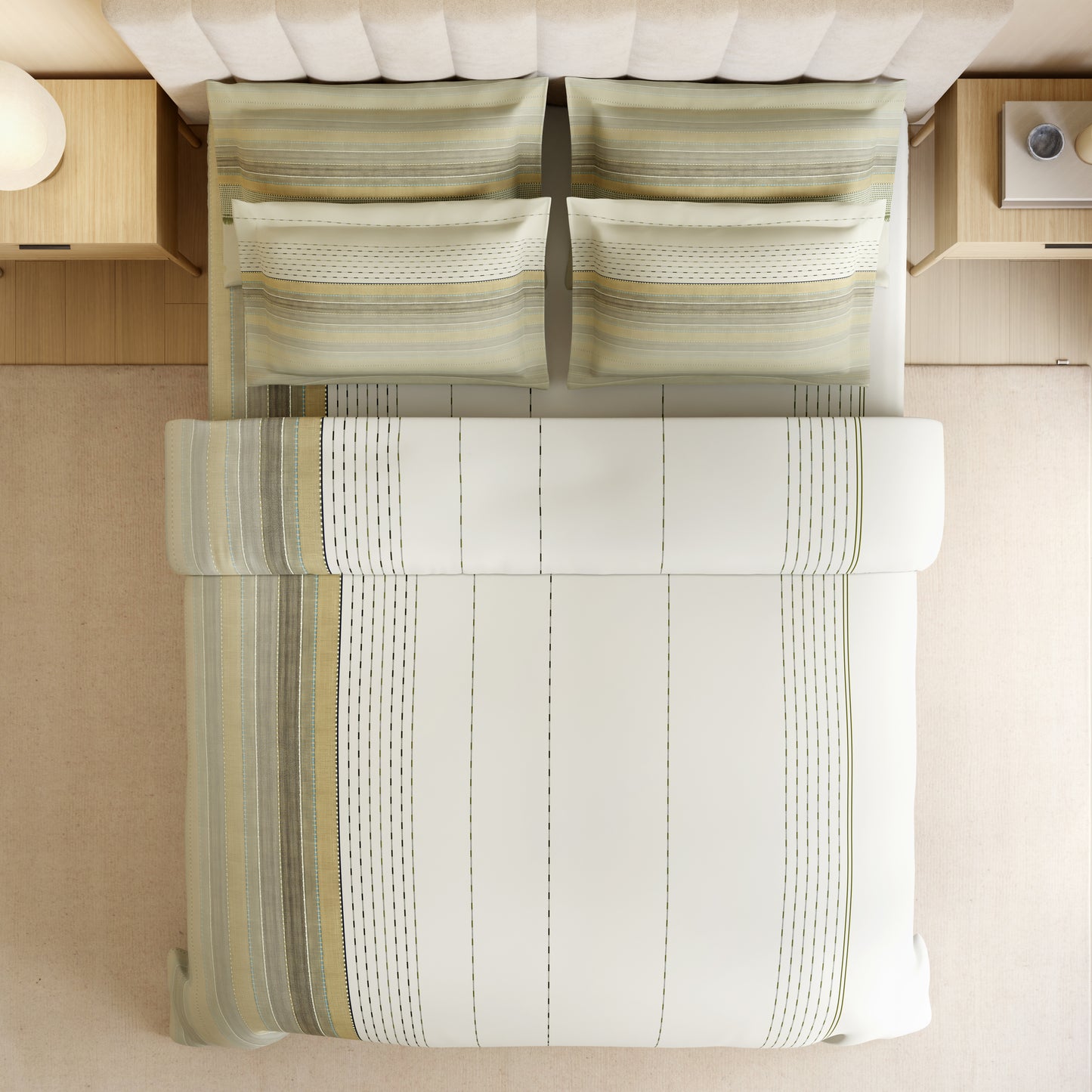 Luxury Loom Impressio 100% Egyptian Cotton Large Bedsheet, 350 TC, Embroidered, Cream