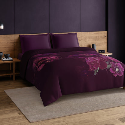 Elegance Noir 100% Cotton Double Quilt, 210TC, Floral, Dark Violet