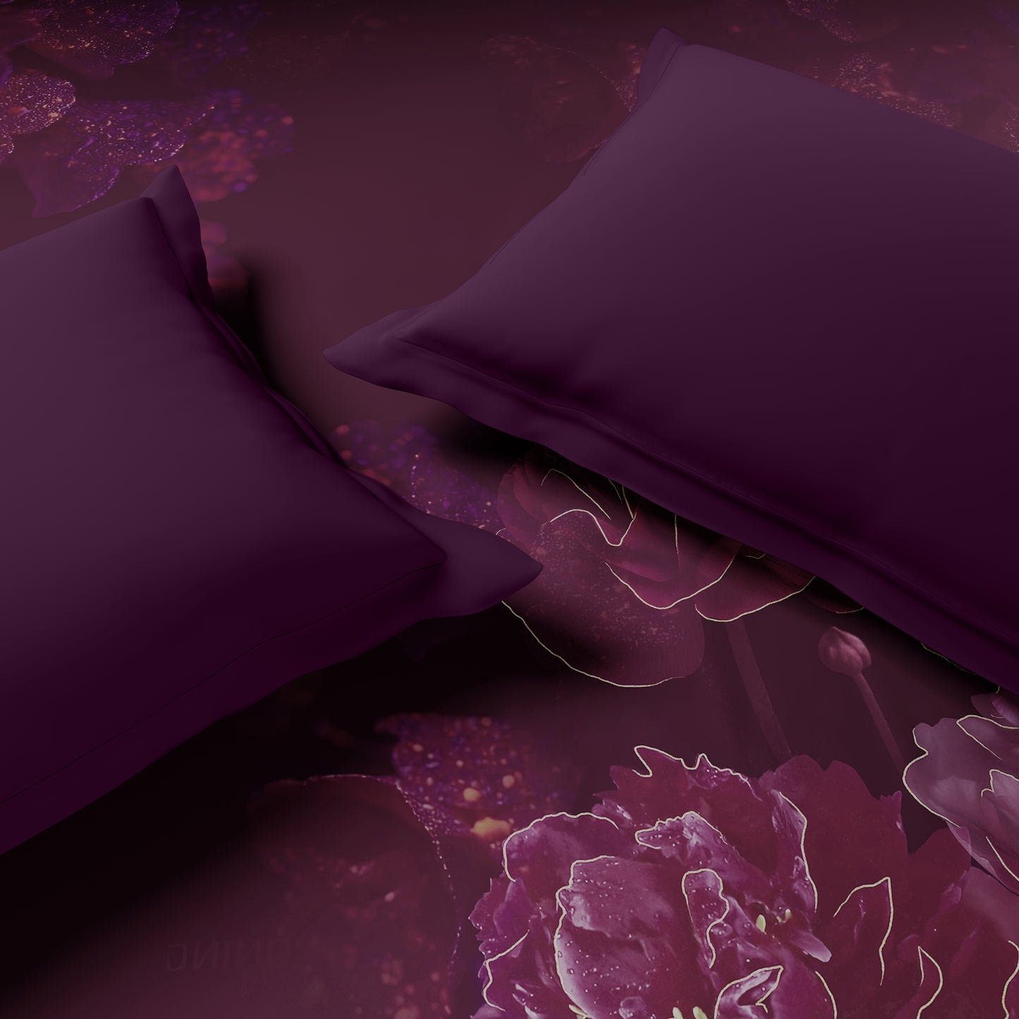 Elegance Noir 100% Cotton Double Quilt, 210TC, Floral, Dark Violet