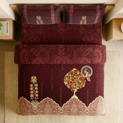 Rangana Shubha, 100% Cotton Large Bedsheet, 300 TC, Floral, New Maroon