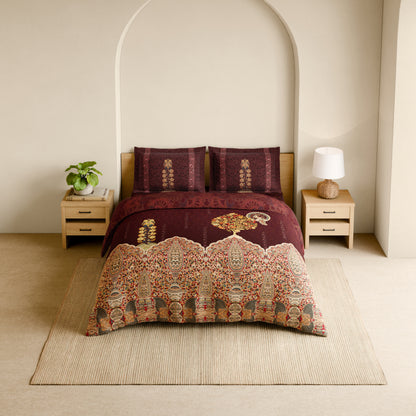 Rangana Shubha, 100% Cotton Large Bedsheet, 300 TC, Floral, New Maroon