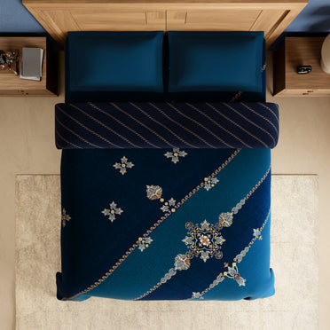 Rangana Digital 100% Cotton Double Quilt, 300 TC, Ornate, Dark Teal