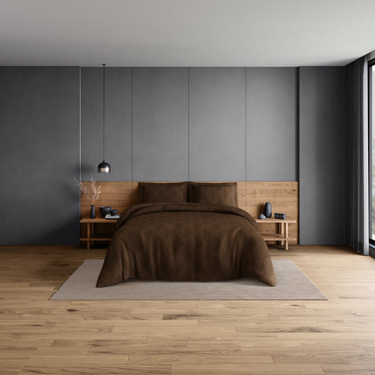 Elegance 100% Cotton Large Bedsheet, 300 TC, Geometric, Dark Brown