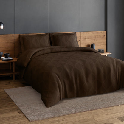 Elegance 100% Cotton Large Bedsheet, 300 TC, Geometric, Dark Brown