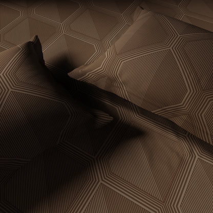 Elegance 100% Cotton Large Bedsheet, 300 TC, Geometric, Dark Brown