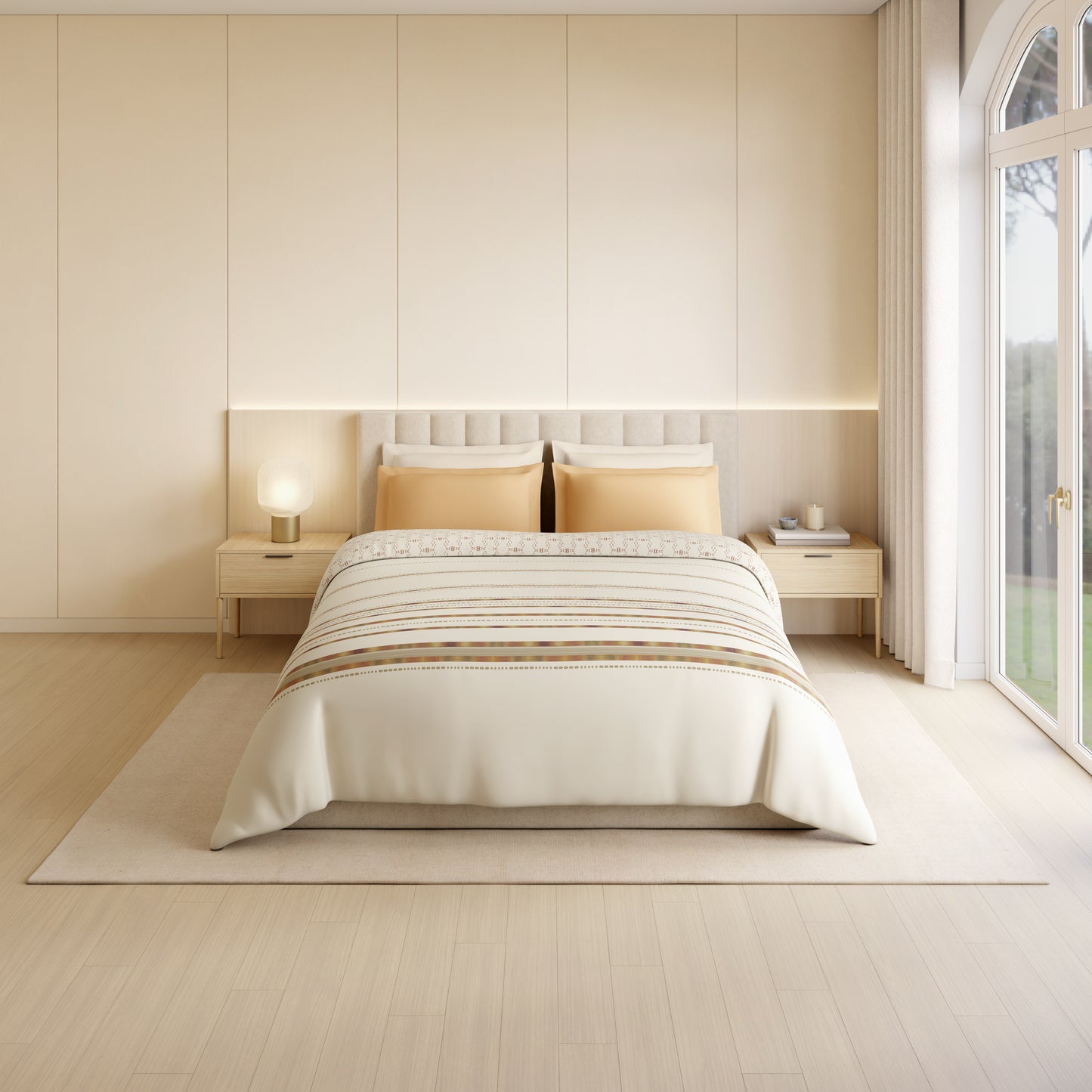 Luxury Loom Impressions 100% Egyptian Cotton Double Quilt, 350 TC, Geometric, Beige