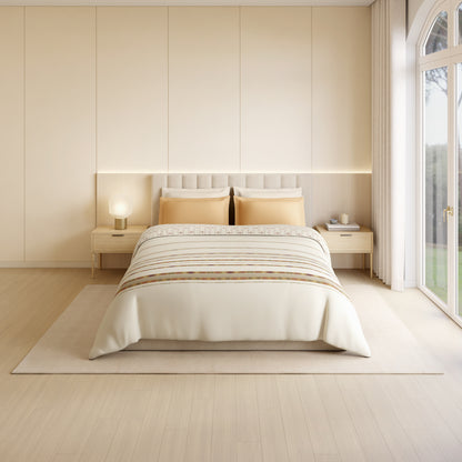 Luxury Loom Impressions 100% Egyptian Cotton Double Quilt, 350 TC, Geometric, Beige