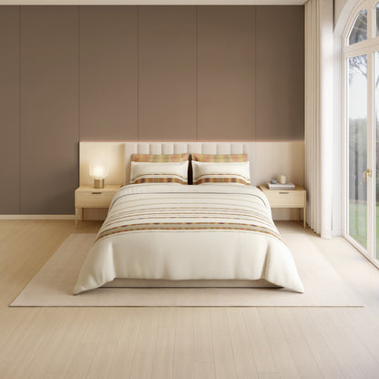 Luxury Loom Impressio 100% Egyptian Cotton Large Bedsheet, 350 TC, Embroidered, Beige