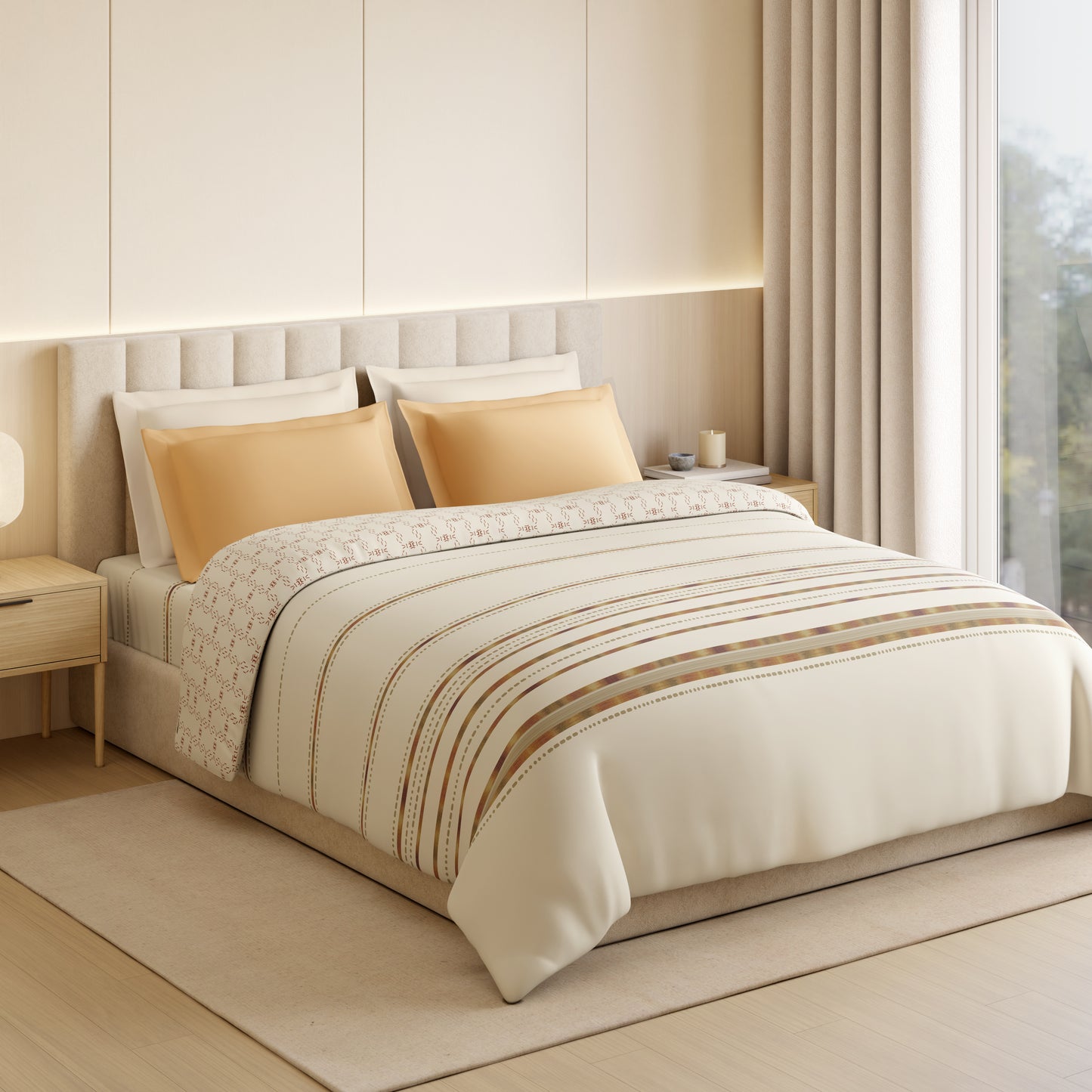 Luxury Loom Impressions 100% Egyptian Cotton Double Quilt, 350 TC, Geometric, Beige