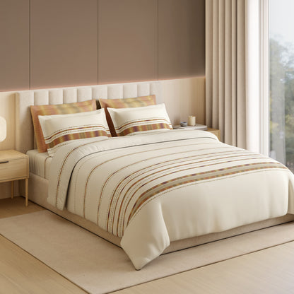 Luxury Loom Impressio 100% Egyptian Cotton Large Bedsheet, 350 TC, Embroidered, Beige