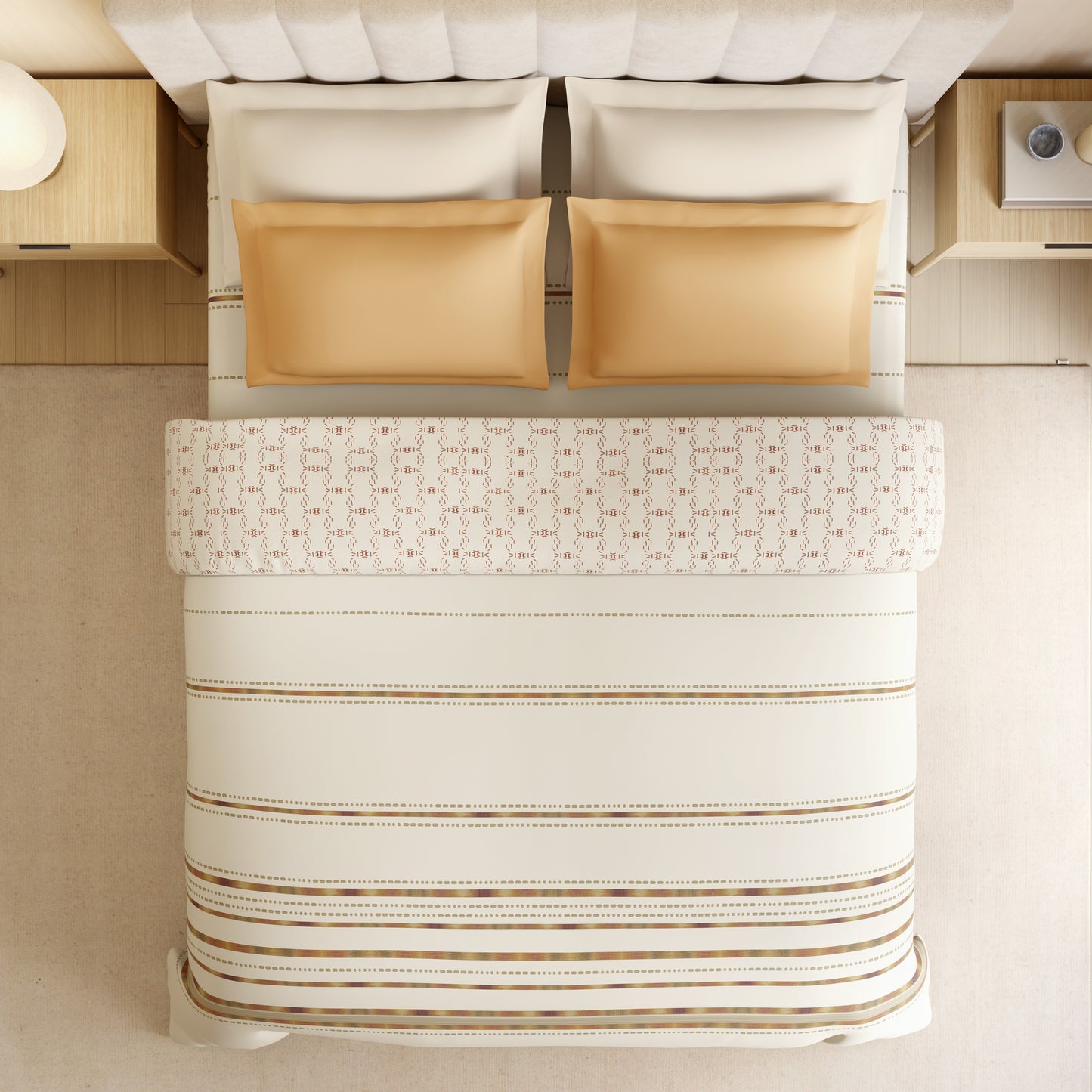 Luxury Loom Impressions 100% Egyptian Cotton Double Quilt, 350 TC, Geometric, Beige