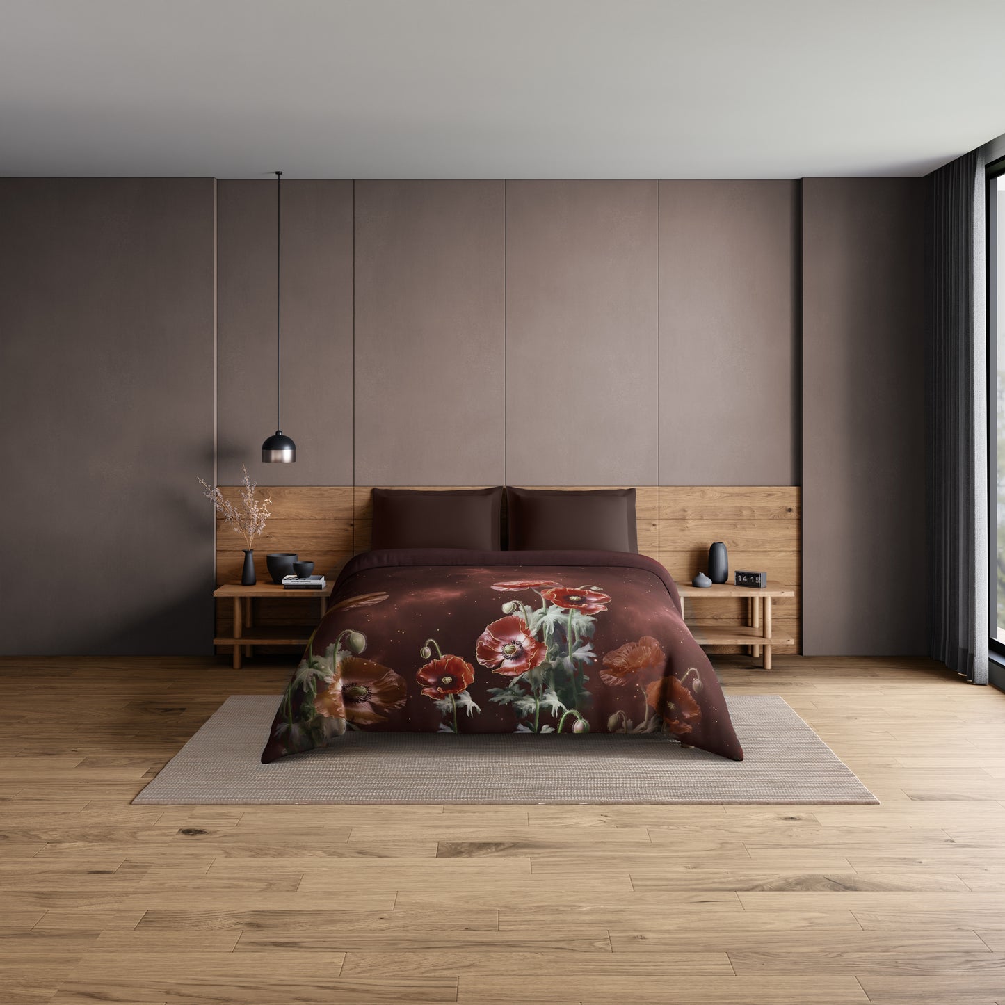 Elegance Noir 100% Cotton Double Quilt, 210TC, Floral, Dark Brown