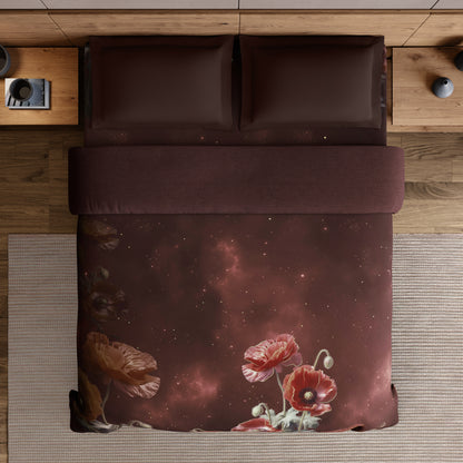 Elegance Noir 100% Cotton Double Quilt, 210TC, Floral, Dark Brown