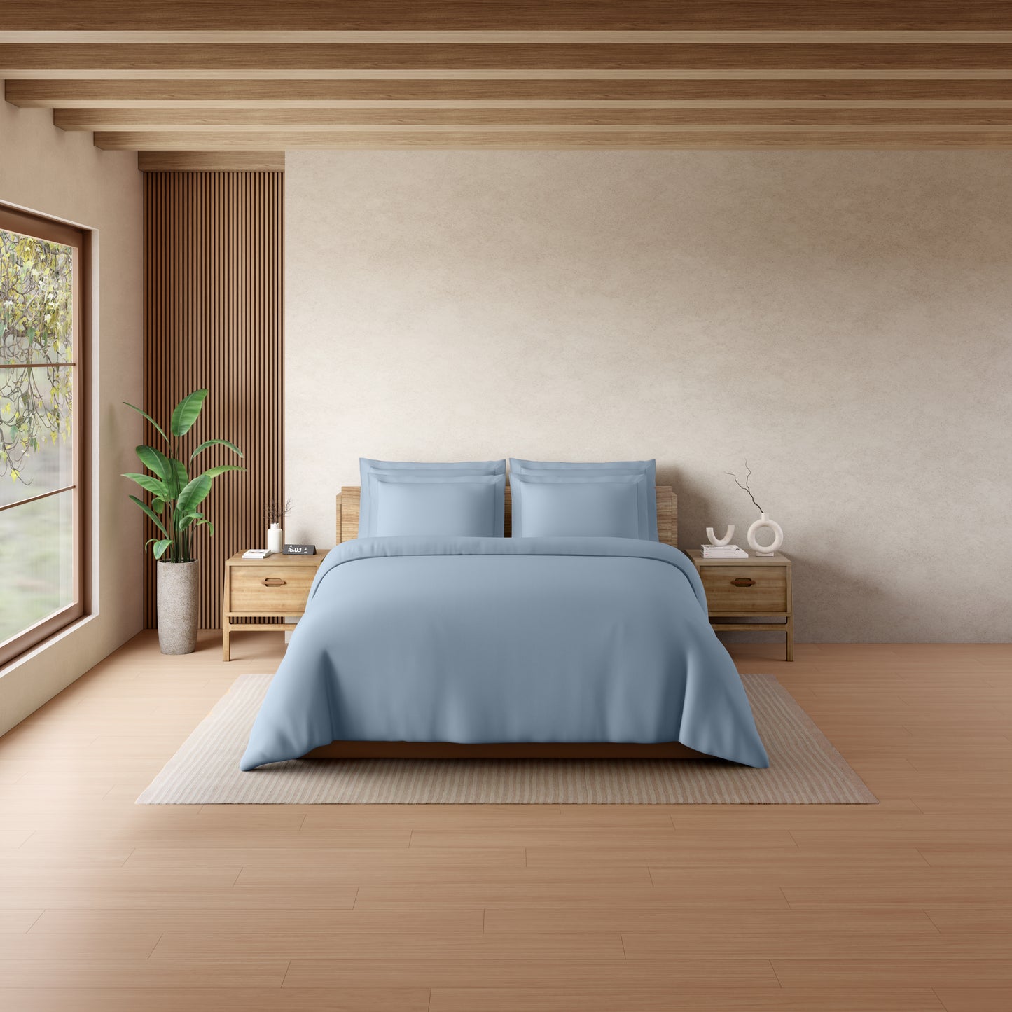 Solid Light Blue Solid King Size Bedsheet - Eminence By Spaces