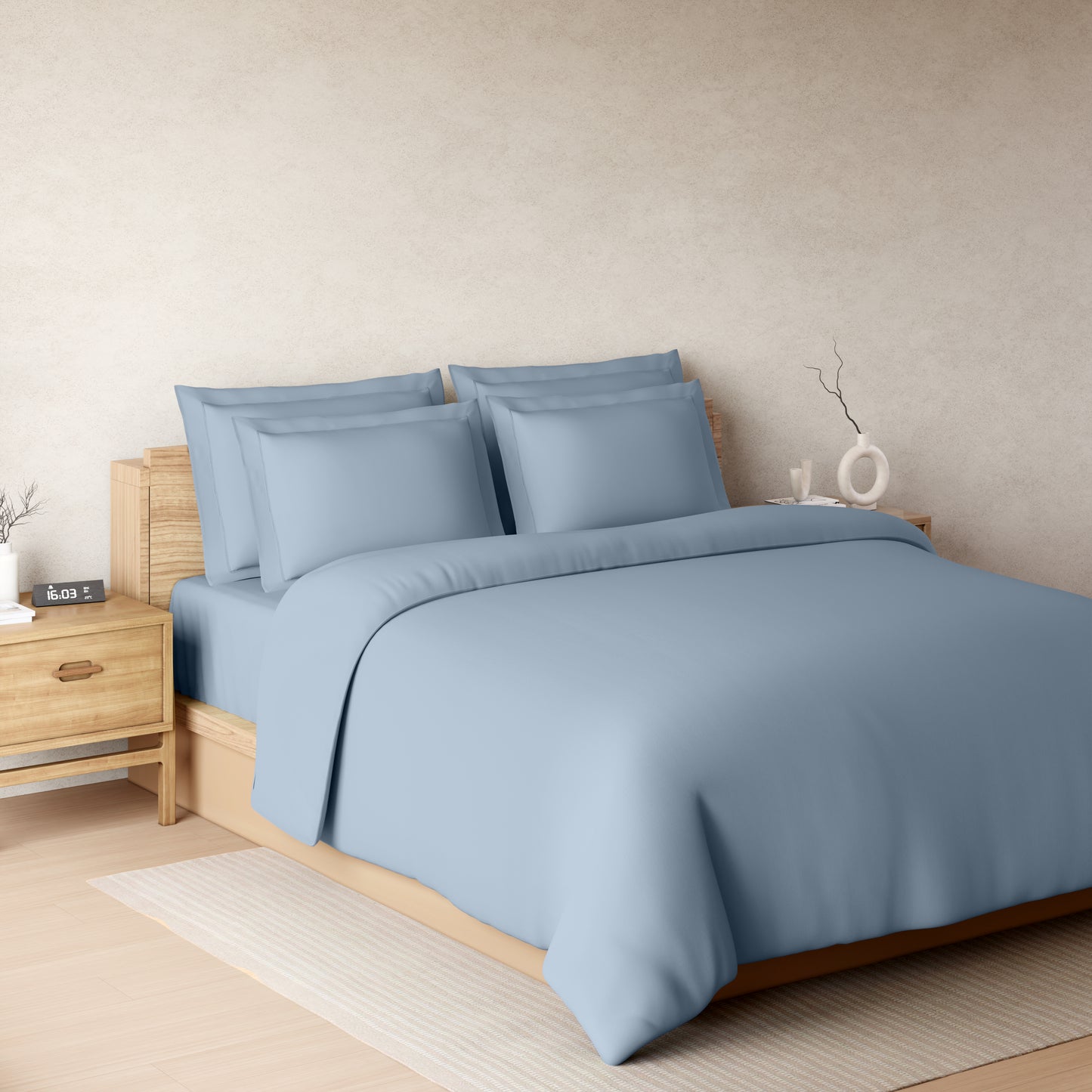 Solid Light Blue Solid King Size Bedsheet - Eminence By Spaces
