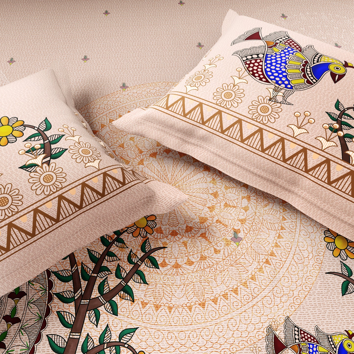 Rangana Shubha, 100% Cotton Large Bedsheet, 300 TC, Ornate, Peach Blush