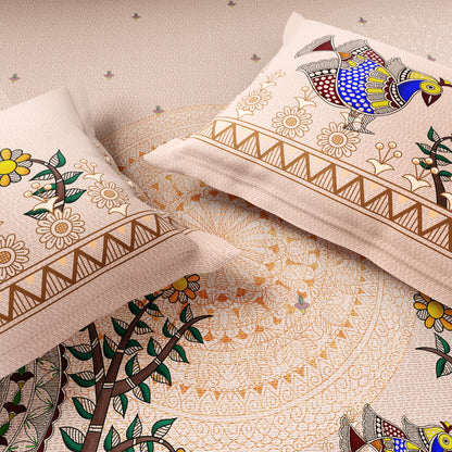 Rangana Shubha, 100% Cotton Large Bedsheet, 300 TC, Ornate, Peach Blush