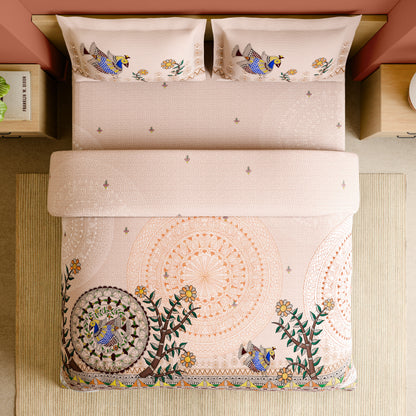 Rangana Shubha, 100% Cotton Large Bedsheet, 300 TC, Ornate, Peach Blush