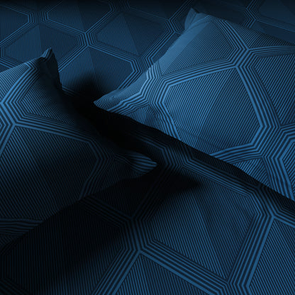 Elegance 100% Cotton Large Bedsheet, 300 TC, Geometric, Dark Blue