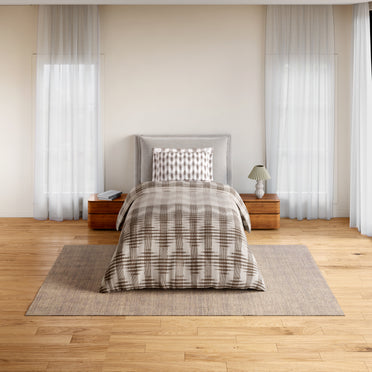 Essentials 100% Cotton Single Bedsheet, 144 TC, Geometric, Light Taupe