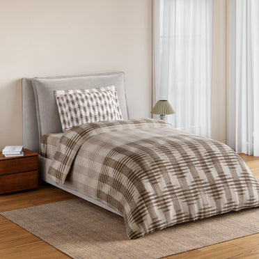 Essentials 100% Cotton Single Bedsheet, 144 TC, Geometric, Light Taupe