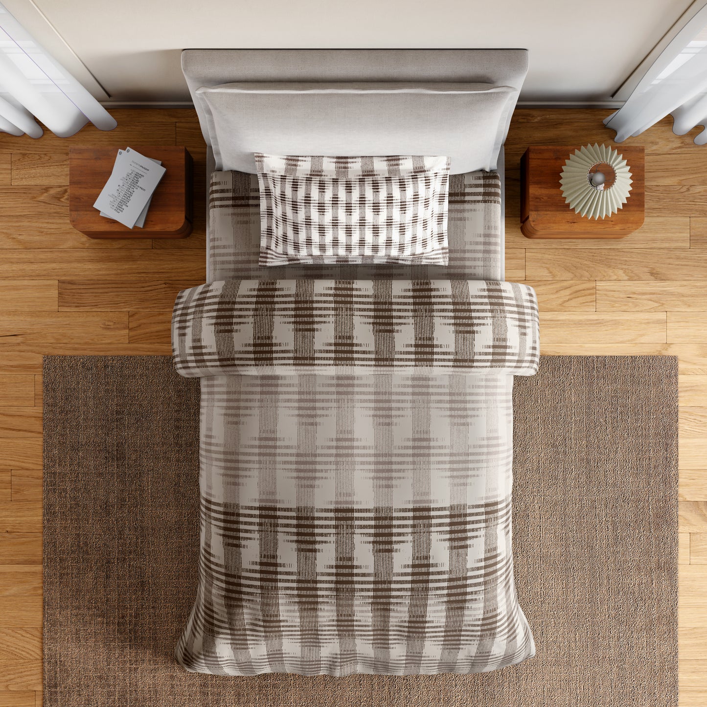 Essentials 100% Cotton Single Bedsheet, 144 TC, Geometric, Light Taupe