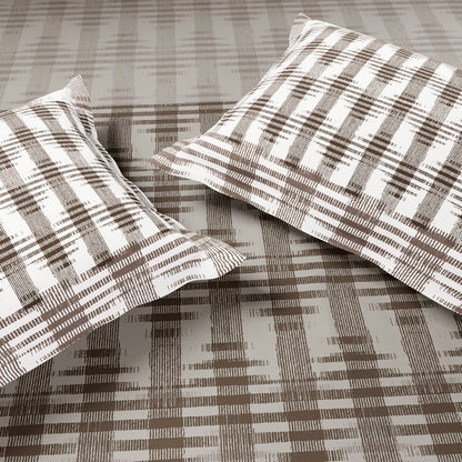 Essentials 100% Cotton Single Bedsheet, 144 TC, Geometric, Light Taupe
