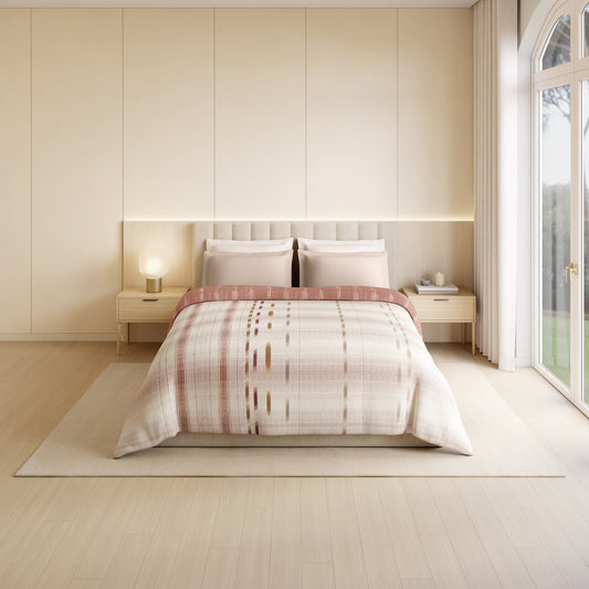 Luxury Loom Impressions 100% Egyptian Cotton Double Quilt, 350 TC, Geometric, Light Blush