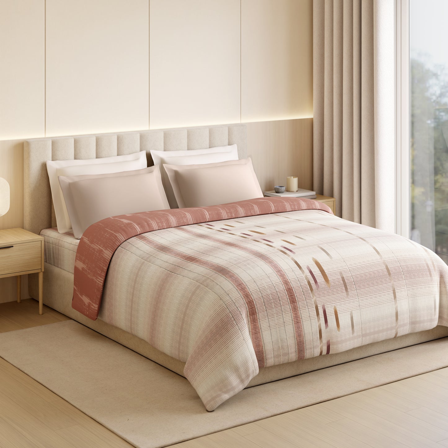 Luxury Loom Impressions 100% Egyptian Cotton Double Quilt, 350 TC, Geometric, Light Blush