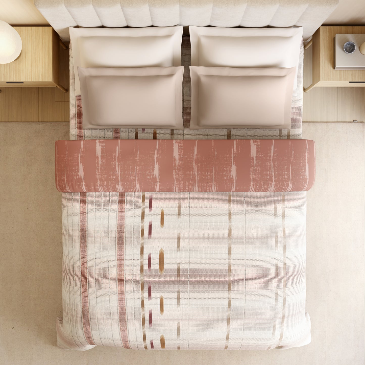 Luxury Loom Impressions 100% Egyptian Cotton Double Quilt, 350 TC, Geometric, Light Blush
