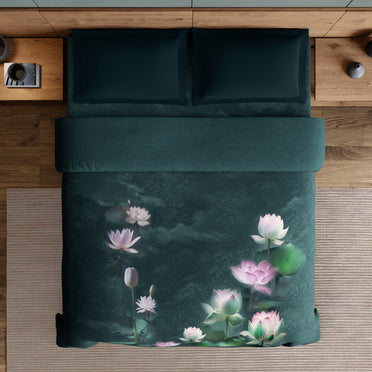 Elegance Noir 100% Cotton Double Quilt, 210TC, Floral, Dark Teal