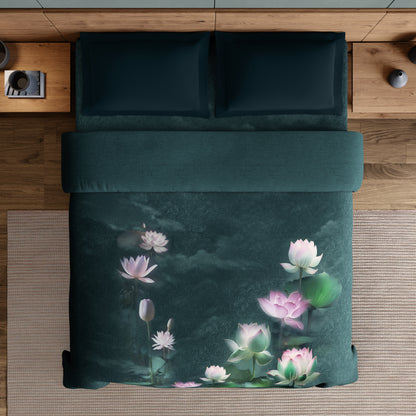 Elegance Noir 100% Cotton Double Quilt, 210TC, Floral, Dark Teal