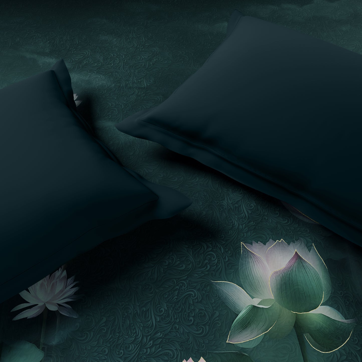 Elegance Noir 100% Cotton Double Quilt, 210TC, Floral, Dark Teal