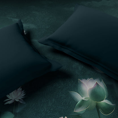 Elegance Noir 100% Cotton Double Quilt, 210TC, Floral, Dark Teal