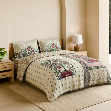 Shubha 100% Cotton Large Bedsheet, 300 TC, Floral, Sylvian Green