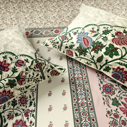 Rangana Shubha, 100% Cotton Large Bedsheet, 300 TC, Floral, Sylvian Green
