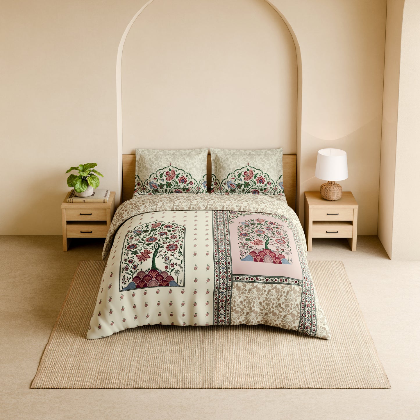 Rangana Shubha, 100% Cotton Large Bedsheet, 300 TC, Floral, Sylvian Green