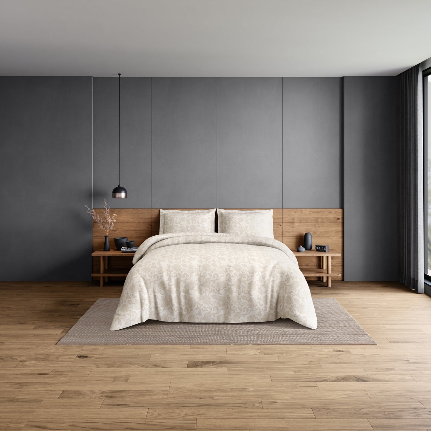 Elegance 100% Cotton Large Bedsheet, 300 TC, Floral, Cream