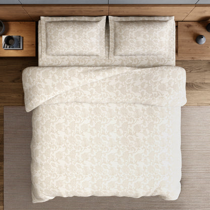 Elegance 100% Cotton Large Bedsheet, 300 TC, Floral, Cream