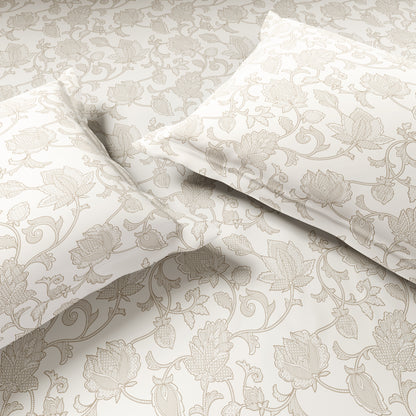 Elegance 100% Cotton Large Bedsheet, 300 TC, Floral, Cream