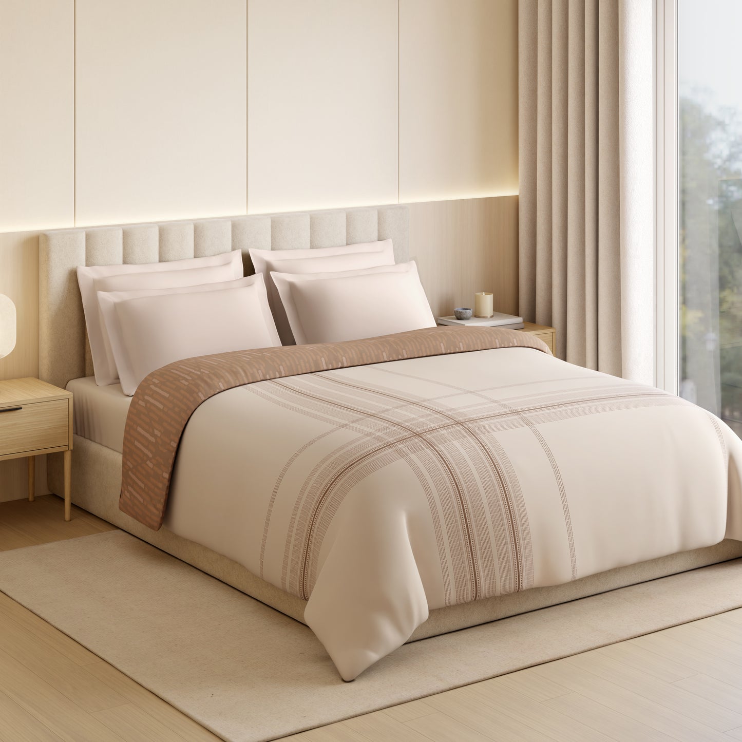 Luxury Loom Impressions 100% Egyptian Cotton Double Quilt, 350 TC, Geometric, Light Blush