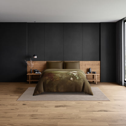 Elegance Noir 100% Cotton Double Quilt, 210TC, Floral, Brown