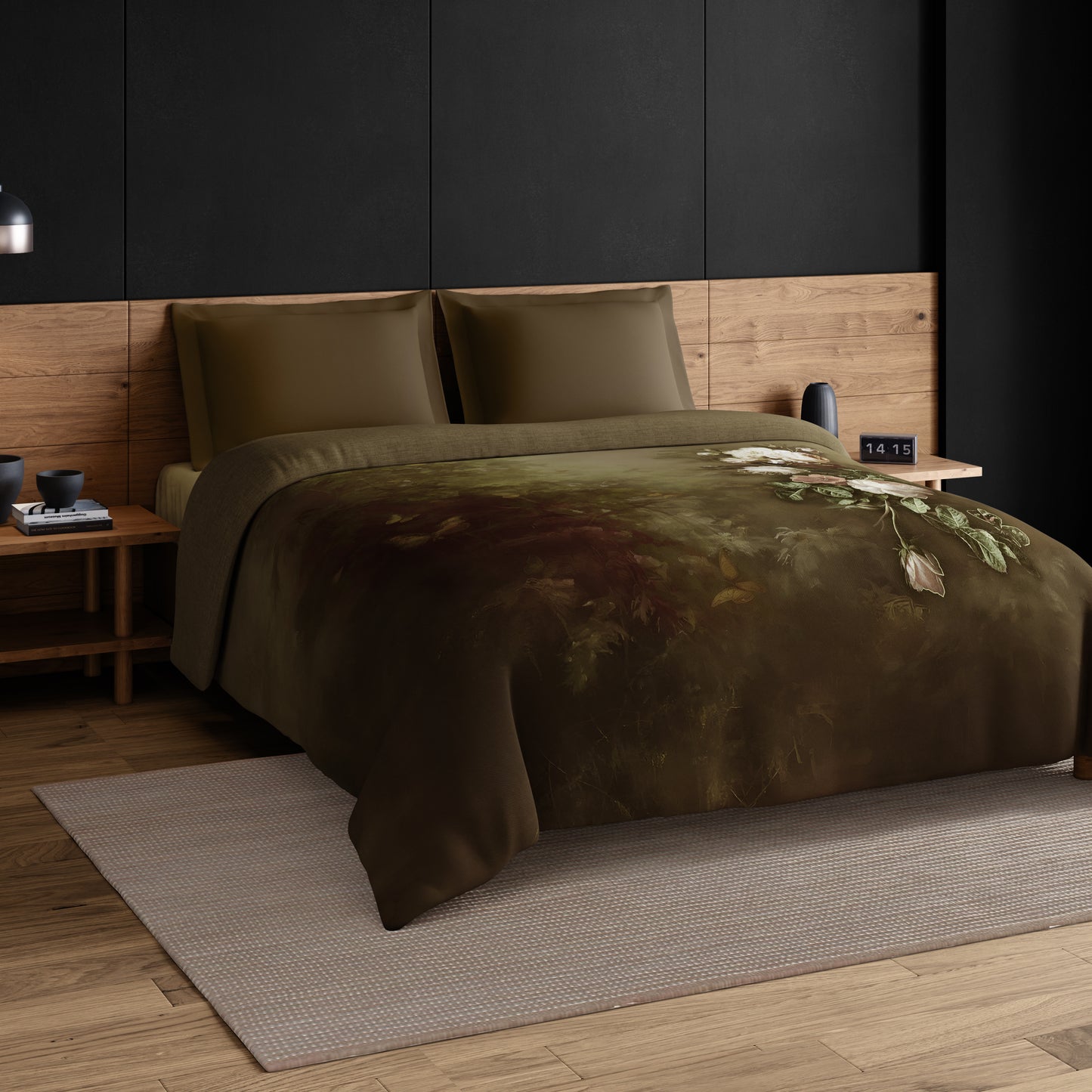 Elegance Noir 100% Cotton Double Quilt, 210TC, Floral, Brown