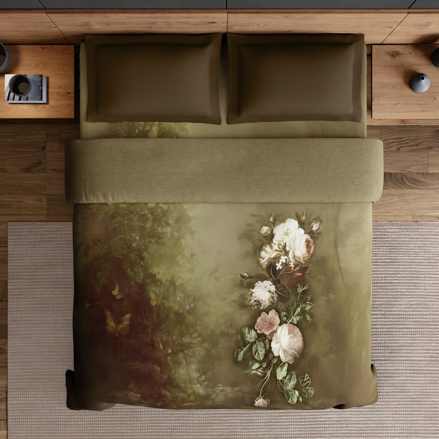 Elegance Noir 100% Cotton Double Quilt, 210TC, Floral, Brown