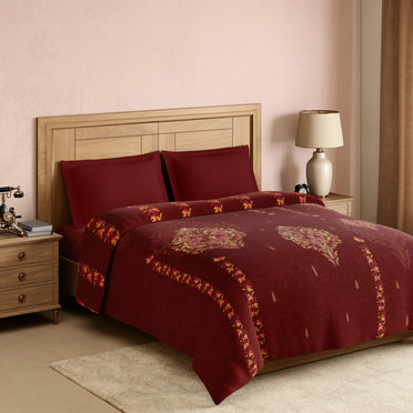 Rangana Digital 100% Cotton Double Quilt, 300 TC, Ornate, Dark Red