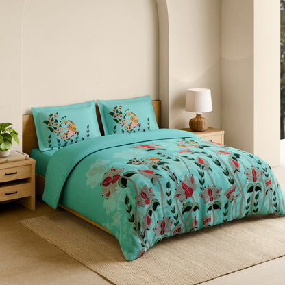 Rangana Shubha, 100% Cotton Large Bedsheet, 300 TC, Floral, Tibetan Stone